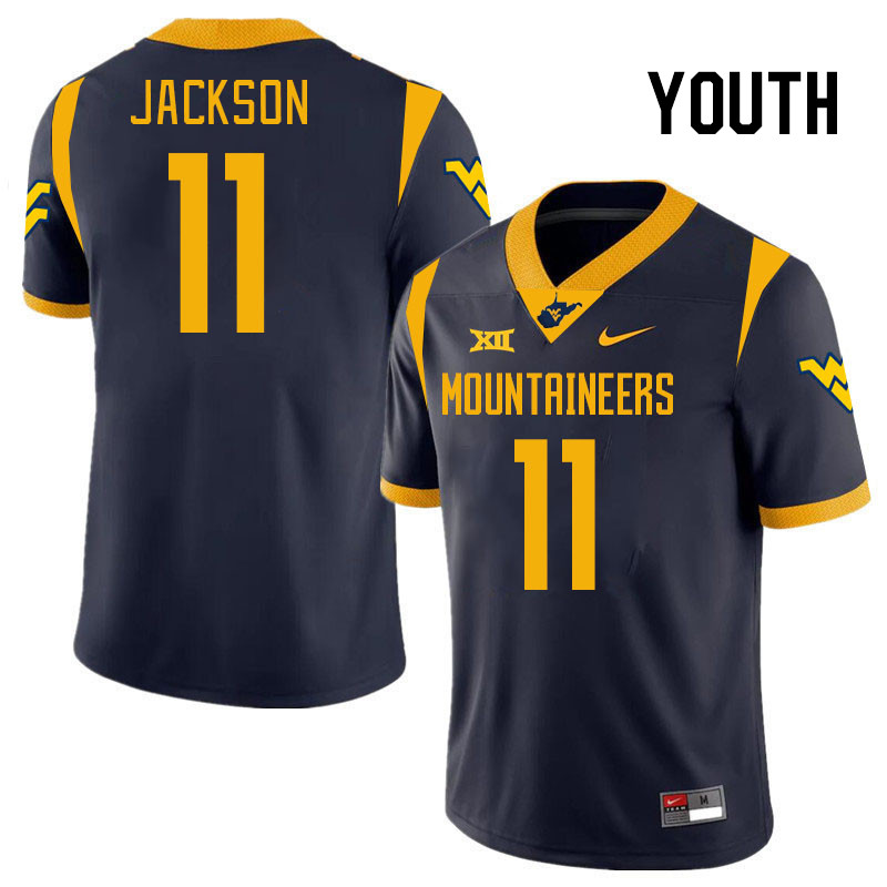 Youth #11 T.J. Jackson West Virginia Mountaineers College 2024 New Uniforms Football Jerseys Stitche